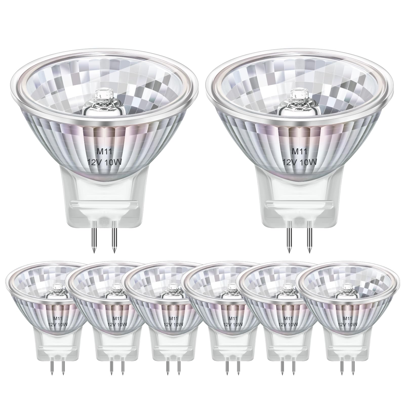 Morotty Pack of 8 MR11 GU4 Reflector Bulb 12V 10W, 35mm*35mm, Dimmable Spotlight Warm White 2800K, 100LM, GU4 Bi-Pin Base, 38°Beam Angle, for Hallway, Cabinet Lighting, Landscape Lighting