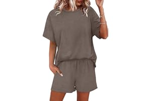WIHOLL 2 Piece Lounge Sets for Women 2 Piece Lounge Matching Short Sleeve Tops Shorts Pants with Pocket Clothing