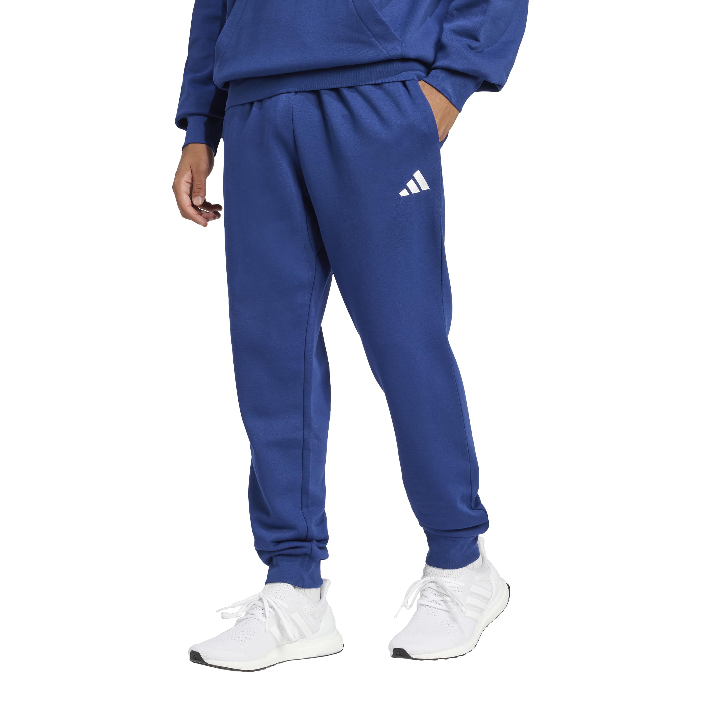 adidas Men’s Essentials FeelCozy Fleece Pants, Dark Blue/White, XX-Large/Tall