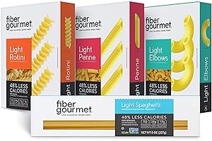 Fiber Gourmet Low Carb Pasta Variety Pack - Spaghetti, Rotini, Penne, Elbows - High Fiber, Keto Friendly, Non-GMO, Vegan, Kosher - Made in Italy with 48% Fewer Calories and Reduced Net Carbs
