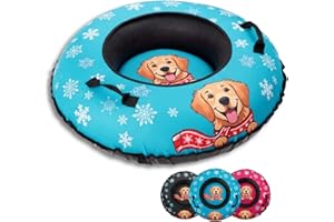 EVERVENTURE Snow Tube for Adults & Kids | Heavy Duty Inflatable Snow Tube with Super Slick Base, Freeze-Proof 1000D Base | Durable Snow Sled for Kids | Snow Dog Series: Golden Retriever