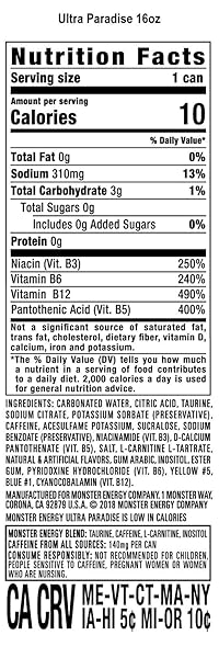 MONSTER ENERGY ULTRA PARADISE, SUGAR FREE ENERGY DRINK, 16 OUNCE (PACK OF 15)