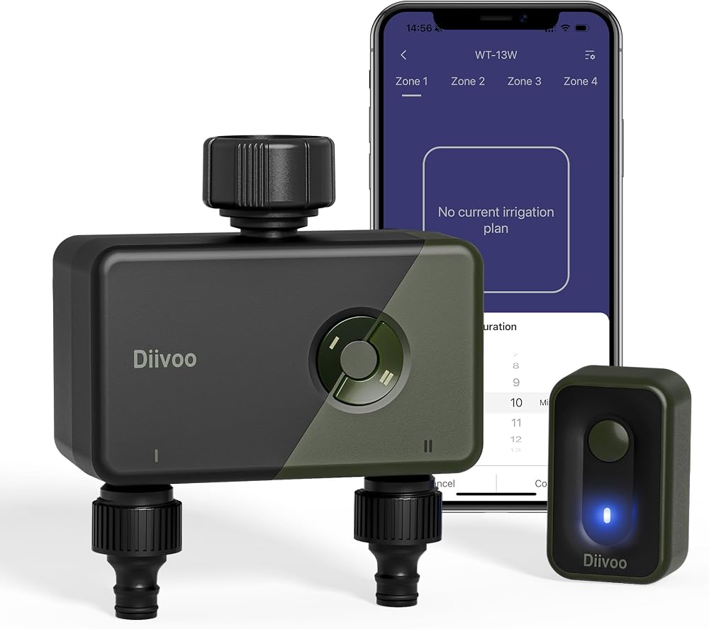 Diivoo WiFi Water Timer 2 Zones, RFID, Alexa & Google Compatible
