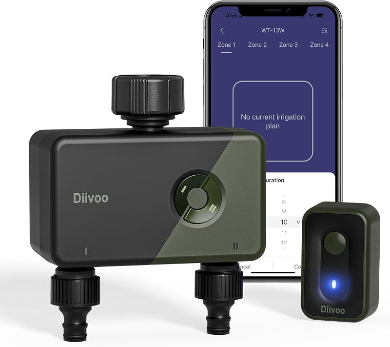 Diivoo WiFi Water Timer 2 Zones, RFID, Alexa & Google Compatible