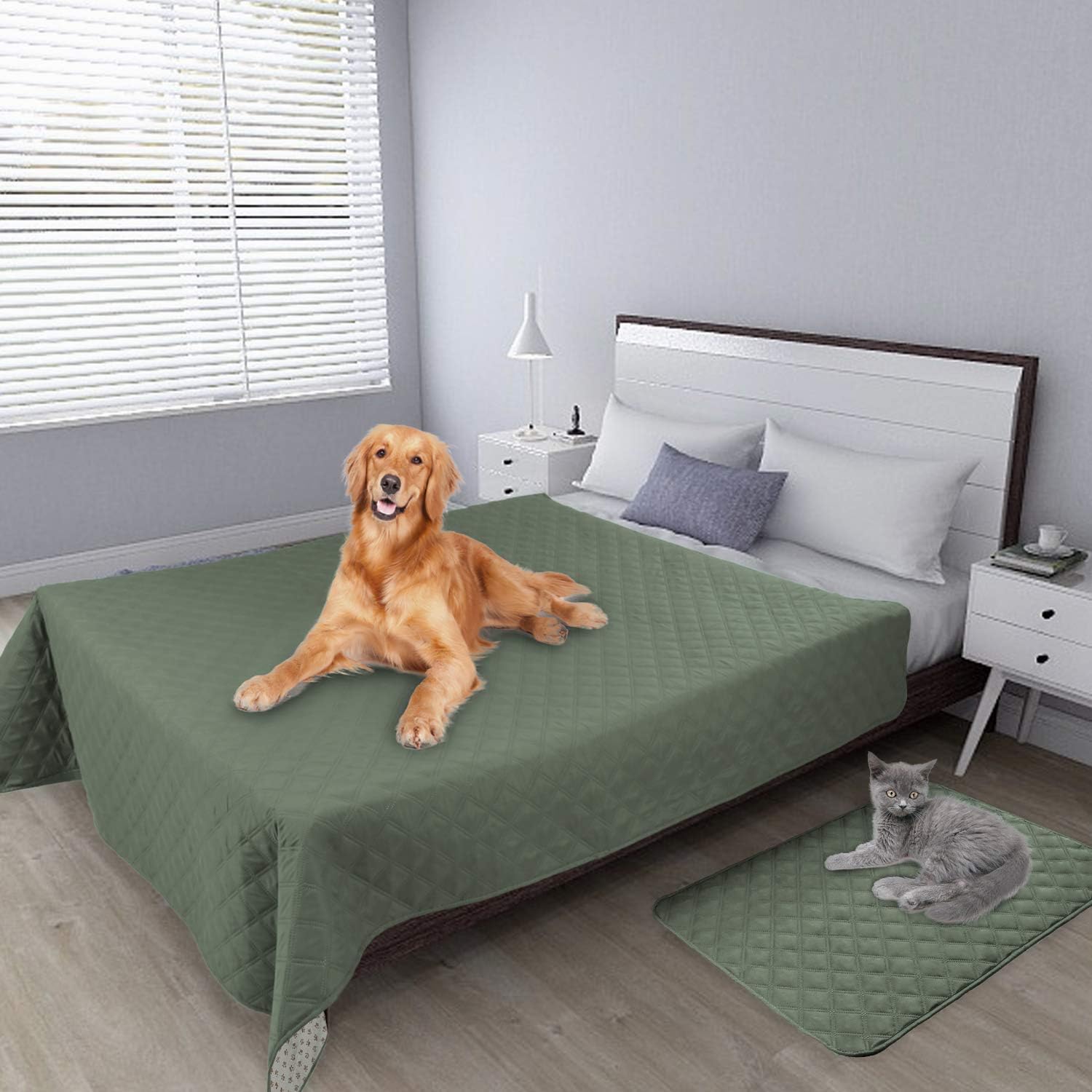 Easy-Going 100% Waterproof Dog Bed Cover Furniture Protector Sofa Cover Non-Slip Washable Reusable Incontinence Bed Underpads for Pets Kids Children Dog Cat(86x82 in,Greyish Green): Home & Kitchen