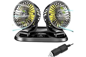 ROYADVE 12V Car Fan, 360 Degree Rotation, 2 Speed Adjustable, 5 Inch Portable Auto Cooling Fan Double Head for SUV RV Vehicles Boat Golf