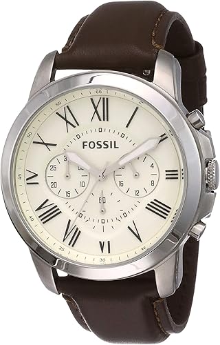 fossil men's grant quartz stainless steel and leather chronograph watch