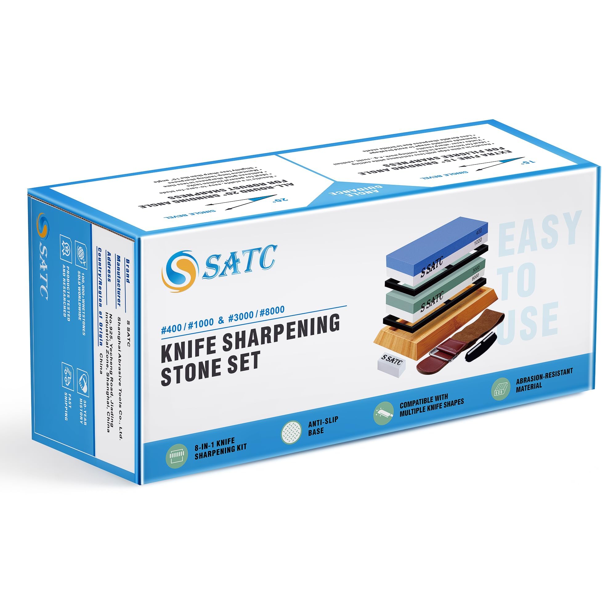 S SATC Premium Schleifstein Messer 400/1000/3000/8000 Körnung – Präzises Schärfen für Küchenmesser – Messerschleifstein Set 9