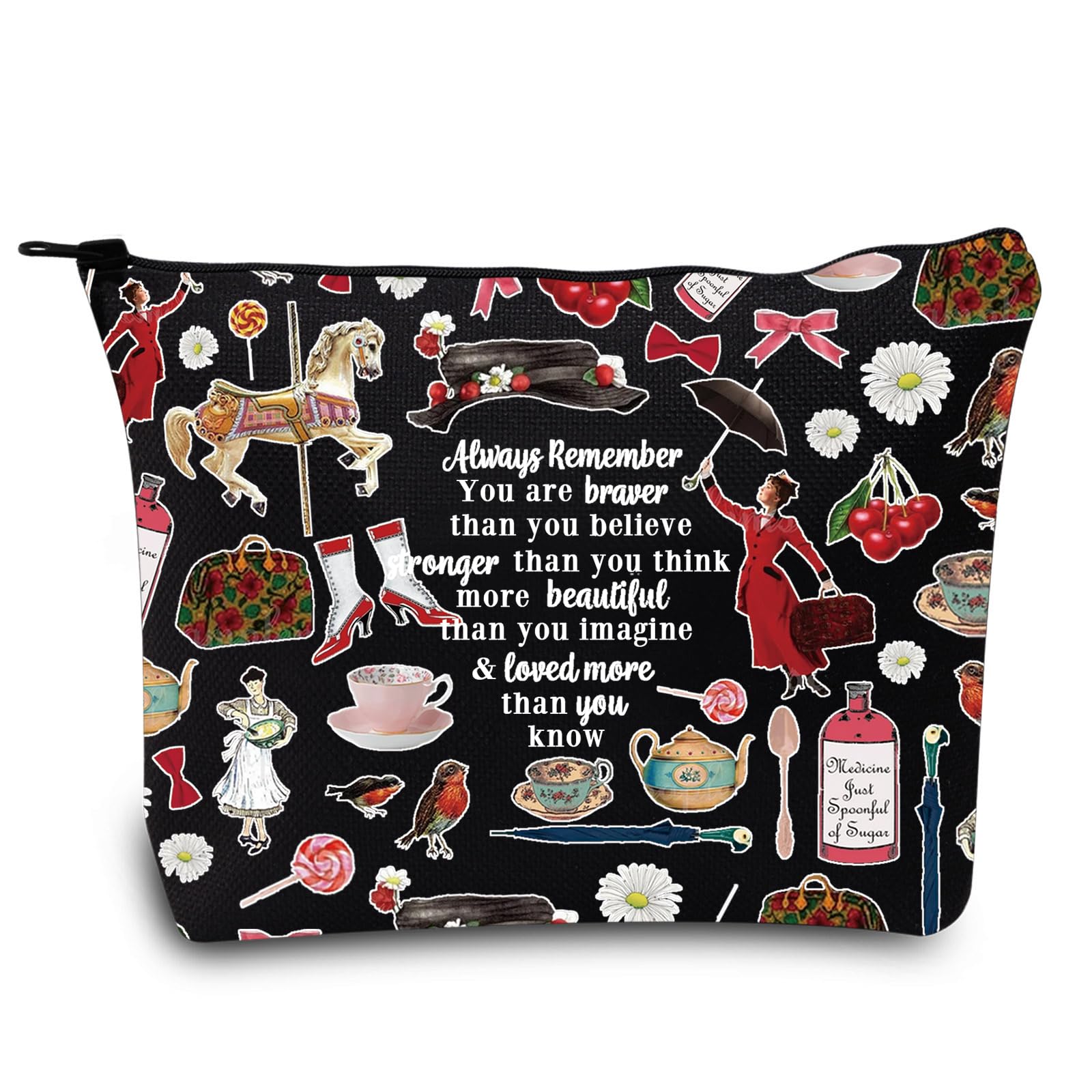 LEVLO Mary Movie Cosmetic Make up Bag Mary Fans Gift You Are Braver Stronger Smarter Than You Think Makeup Zipper Pouch Bag For Women Girls, Always Mary Black, Tote Bag