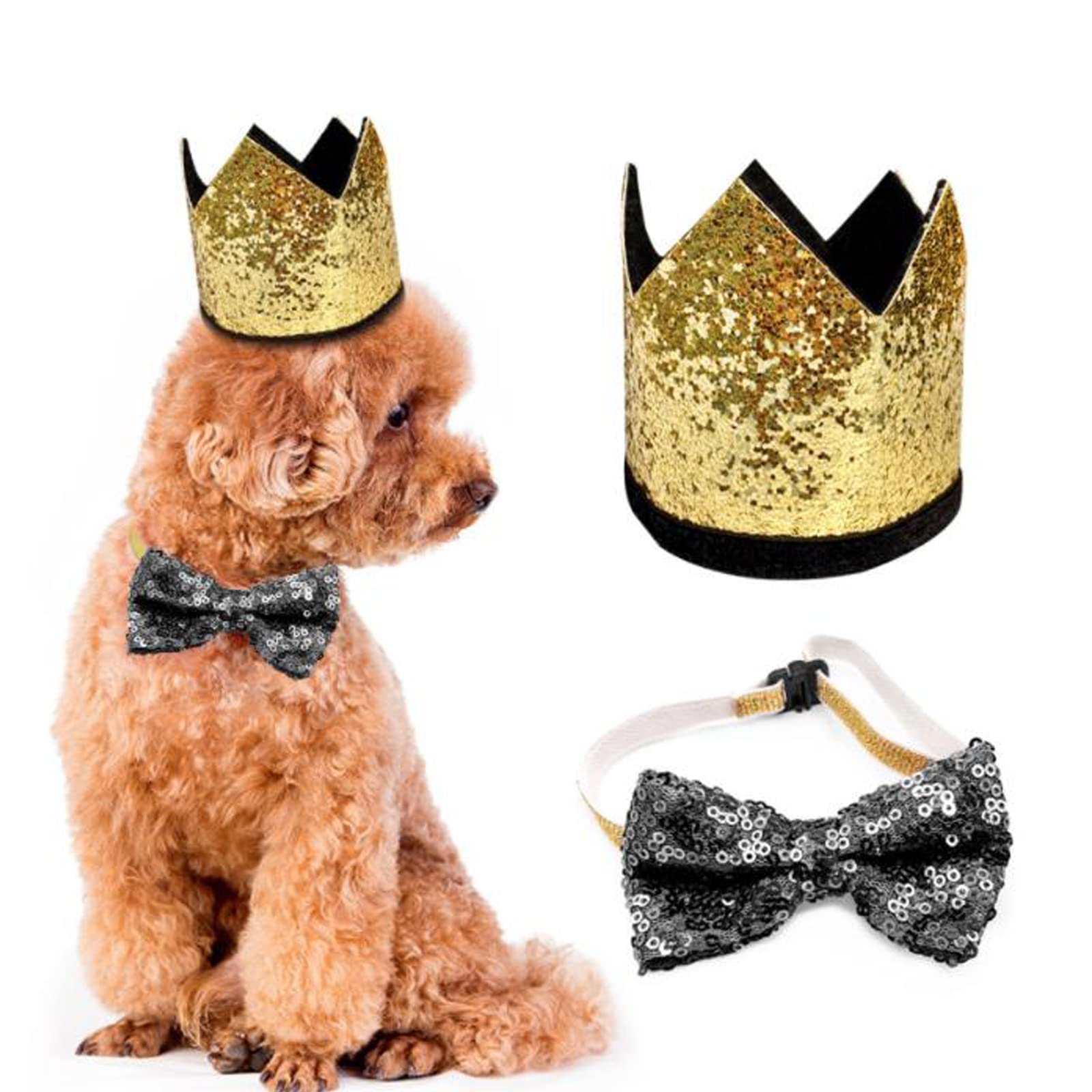 Dog Crown Hats Dog Birthday Party Hat Christmas Halloween Dog Crown Hat with Cute Dog Bow Tie Cat Headband Hats Cat Dog Birthday Costume for Small Medium Dogs Pets Jazz Hat Cosplay Party Supplies