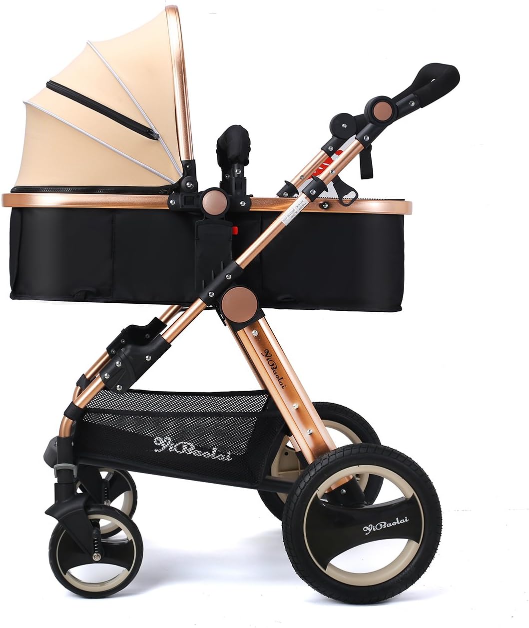 YBL Newborn Infant Baby Stroller and Toddler Folding Convertible Kids Doll Carriage Rubber Four Wheels Luxury High View Anti-Shock Pram