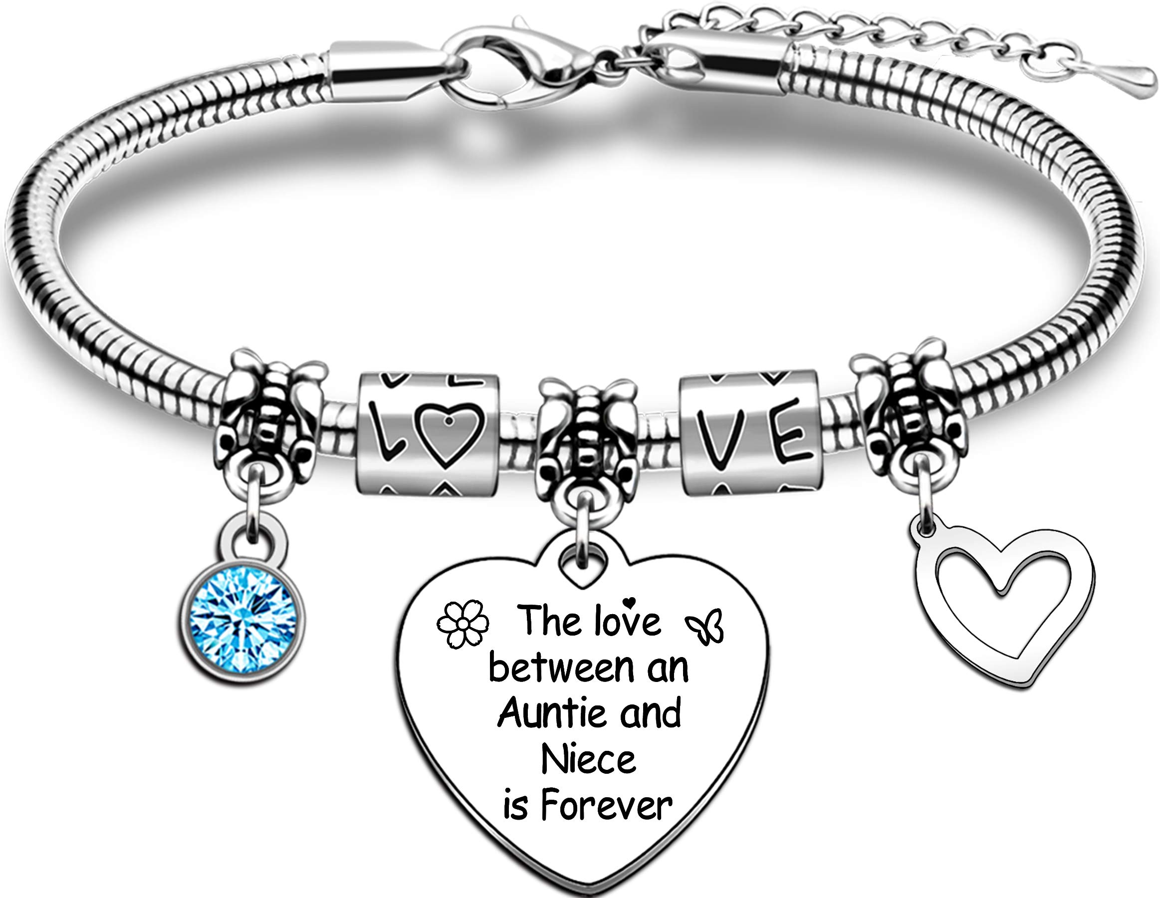 JMIMO Auntie Niece Bracelet Gifts Adjustable Charm Snake Bangle Bracelets Jewellery For Women Girls Family Christmas Birthday Gifts -The Love Between An Auntie And Niece Is Forever