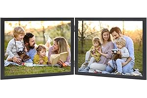QOTIB Double 11x8.5 Picture Frame Hinged Folding Horizontal Stand for Tabletop Display, Wood Two Opening 11x8.5 Double Photo 