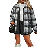 LILLUSORY Flannel Sherpa Jackets for Women Fleece Shackets Plaid Button Down Jacket Winter Coats