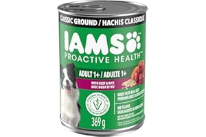 IAMS Proactive Health Adult Wet Dog Food – Beef & Rice – Classic Ground – 369G Can (13 oz) (12pack)