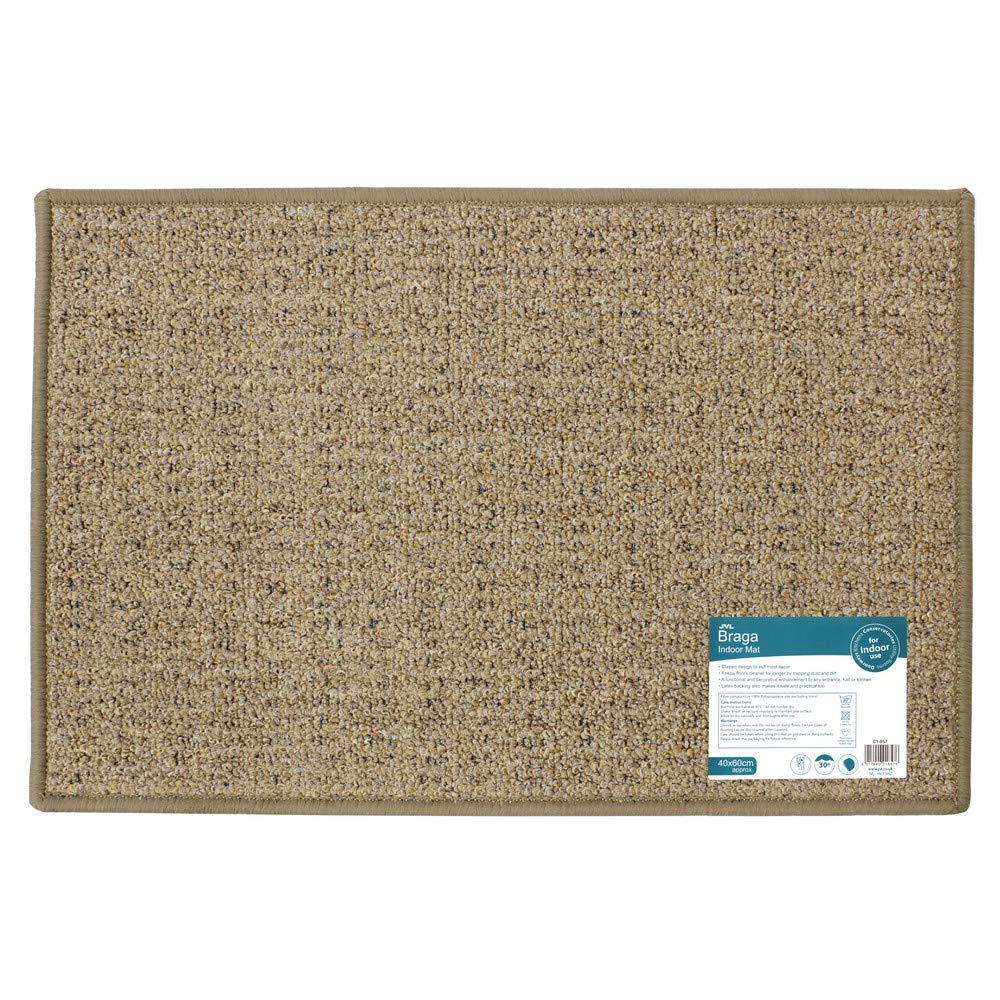 JVL Braga Machine Washable Latex Backed Door Mat, Beige