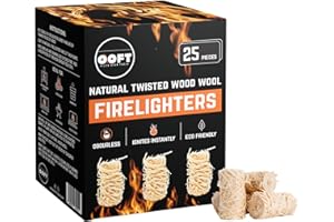 OOFT Natural Firelighters - Ignite Instantly and Odourless - Perfect for use with Pizza Ovens, Barebeques, Wood Burning Stoves, Open Fires and Camp Fires - Box of 25