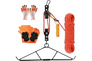 CHERAINTI Deer Hoist Hanger with Gambrel and Pulley Kit, 800LBS Game Hoist with 40FT Polyester Rope, Heavy Duty Deer and Elk Lift System for Hunting Accessories, Skinning, Cleaning, Field Dressing