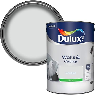 Dulux Silk Emulsion Paint Walls Ceilings Cornflower White 5L