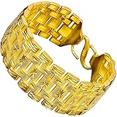 24k Pure Gold Bracelet, Domineering Wide Face Men'S Bracelet Exquisite Cuban Chain, Tank Chain Width 0.6 Inches, Suitable For Husband, Father, Friend Gifts