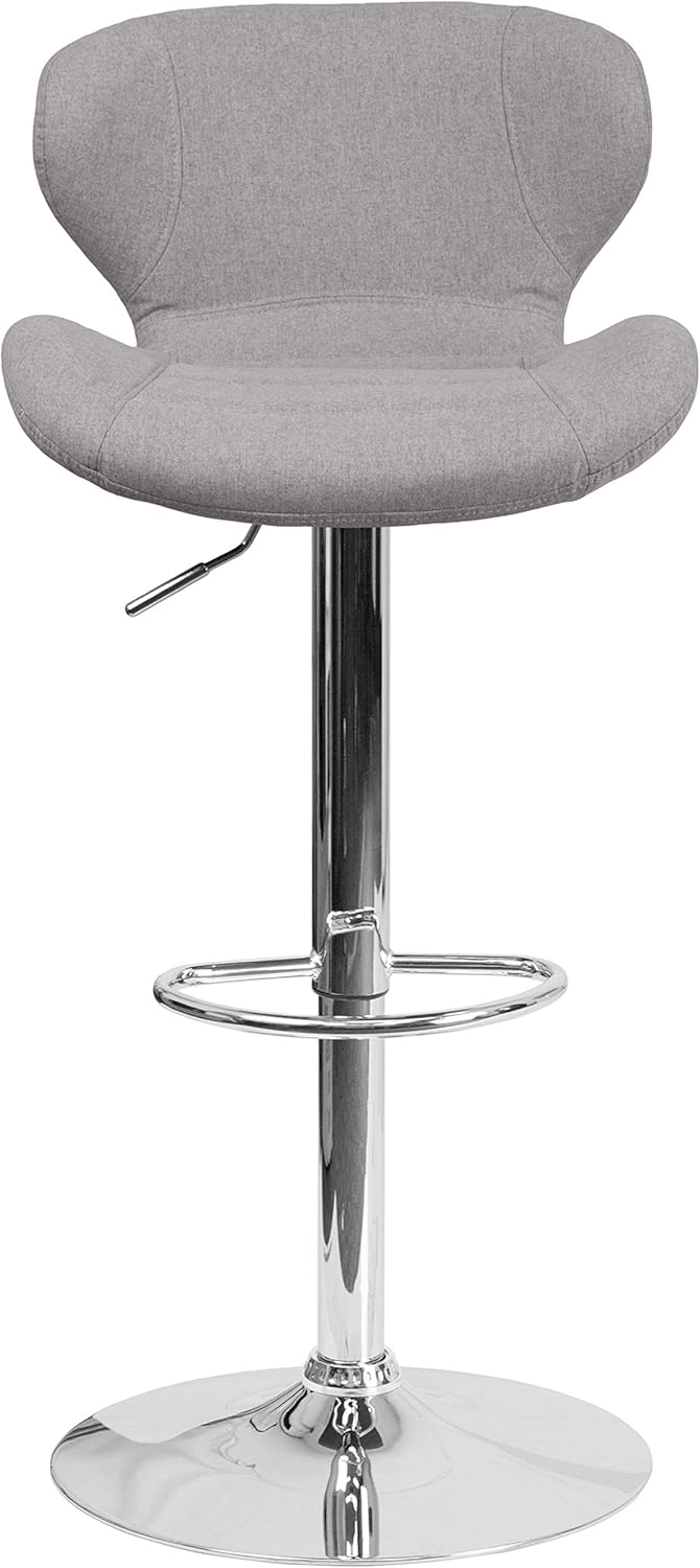 Flash Furniture 2 Pack Contemporary Gray Fabric Adjustable Height Barstool with Curved Back and Chrome Base: Furniture & Decor