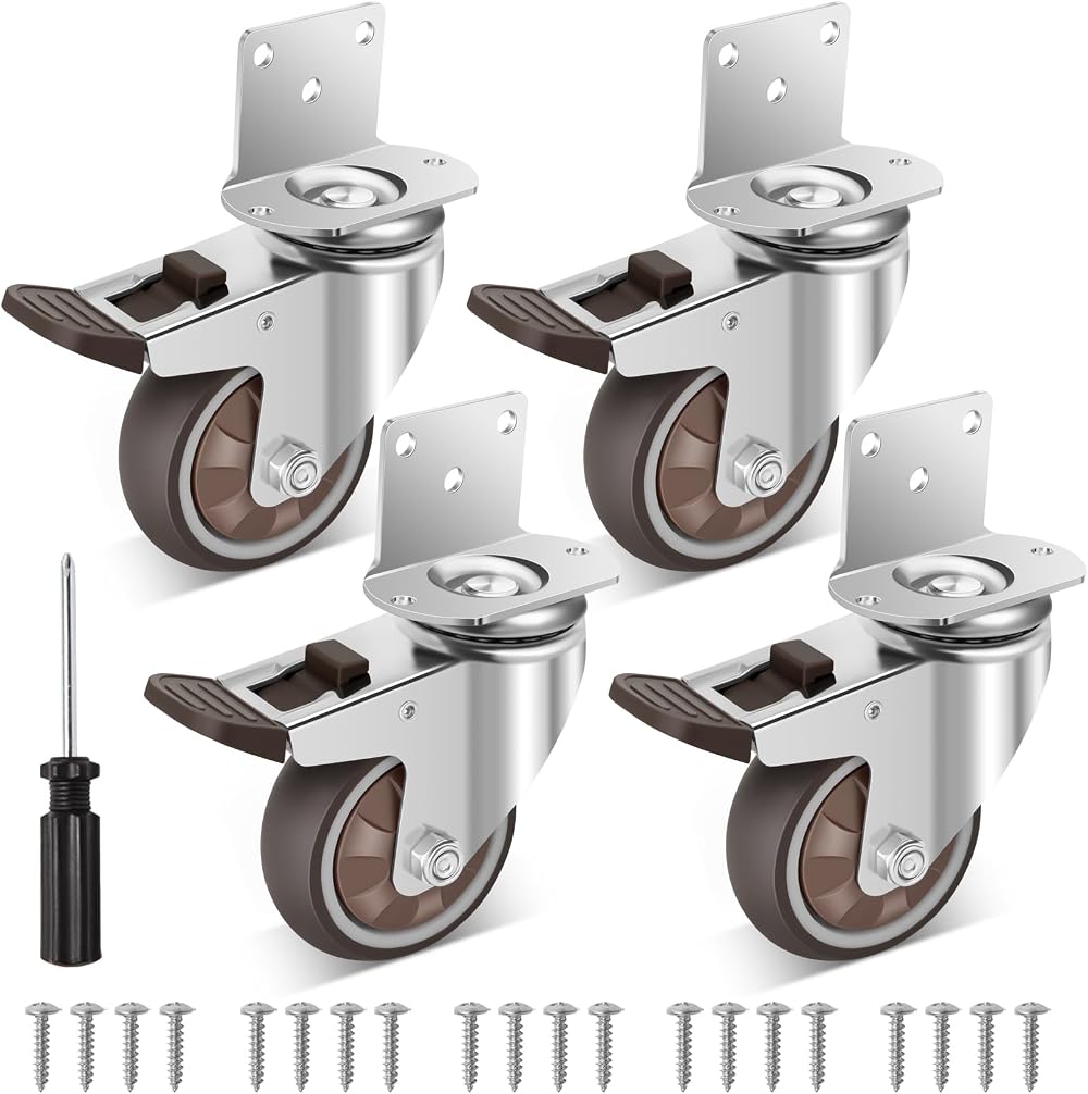 W B D WEIBIDA 3 Inch L-Shaped Casters with 4 Brakes 1000 LBS Pack of 4