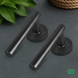 EAI Oliena Black Door Handles Latch Set 6 Pairs 64mm Hinges 54mm Rose view 9
