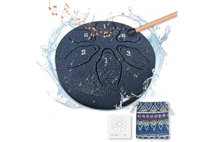 MENGBEI Rain drum for outside, 3 inches 6 Notes Steel Tongue Musical Instrument Drum Rain Chime for garden instrumental,chakra drum kit with music book(Navy Blue)