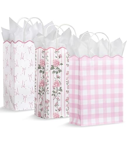Kolldenn 24 Pcs Sage Green Gingham Gift Bags - Kraft Paper