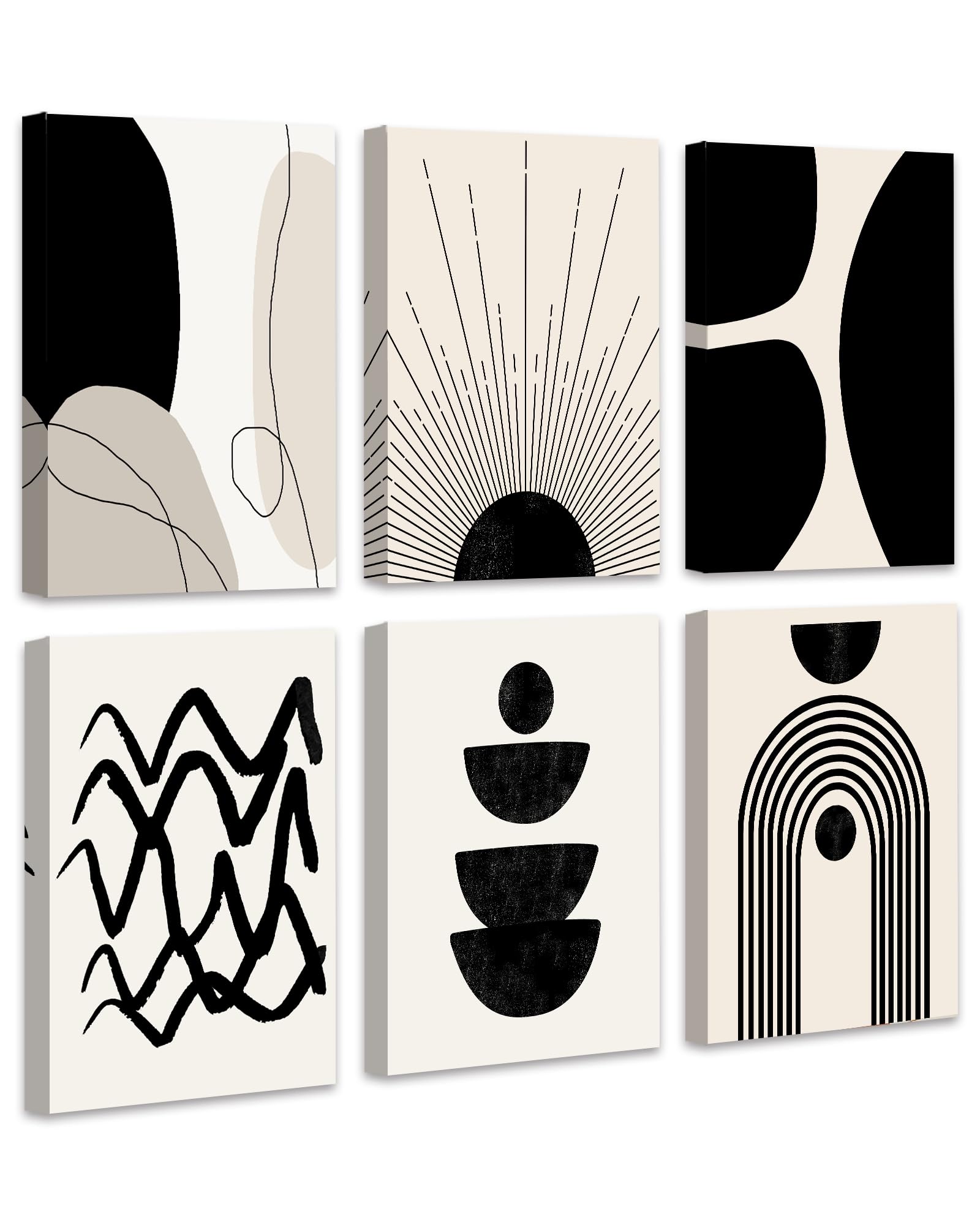 Photo 1 of ?????? Abstract Boho Wall Art Minimalist Geometric ?????? Wall Decor 12x16in Boho Room Decor Black Brown Beige Line Art Canvas Painting Mid Century Modern Prints Bohemian Posters for Living Room