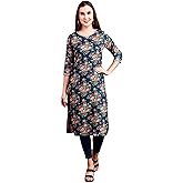 ladyline Womens Chinon Silk Tunic Kurti Embroidered Digital Printed Kurta Top