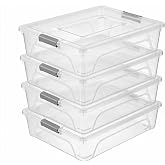 novelinks 10 Quart Clear Plastic Storage Containers with Lids (4 Pack) | Storage Bins with Lids, Stackable Small Clear Bins, Craft Storage Box, Paper Storage, Under Bed Storage Bins, Pencil Box