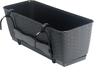 Blumenkasten Balkonkasten Blumentopf Rattan Optik Ratolla mit Halterungen Untersetzer 2 Größen 4 Farben von rg-vertrieb (400 Anthrazit)