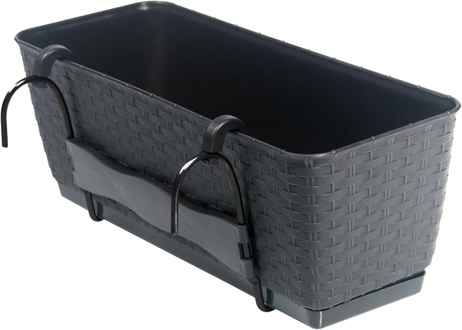 Blumenkasten Balkonkasten Blumentopf Rattan Optik Ratolla mit Halterungen Untersetzer 2 Größen 4 Farben von rg-vertrieb (400 Anthrazit)