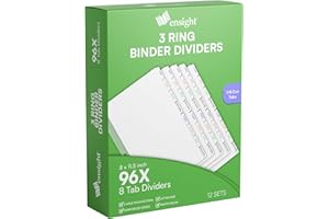 Ensight 3 Ring Page Dividers Bulk, 1/8 Cut Tab Dividers - 96 Per Box Divider Pages with Tabs, Decorative Printable Rewritable Divider Tabs, Exhibit Tab Dividers for 3 Ring Binders Bulk