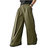 OYOANGLE Men's Baggy Wide Leg Pants Zipper Fly Pleated Trousers Business Casual Dress Pants with Pocket