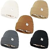 5 Pack Satin Lined Beanie Knit Winter Hats for Men Women, Soft Warm Slouchy Silk Lining Cuffed Skull Cap