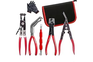 5-Piece Automotive Electrical Disconnect Pliers Kit - High-Carbon Steel Connector Separator, Hose Clamp & Trim Clip Removal T