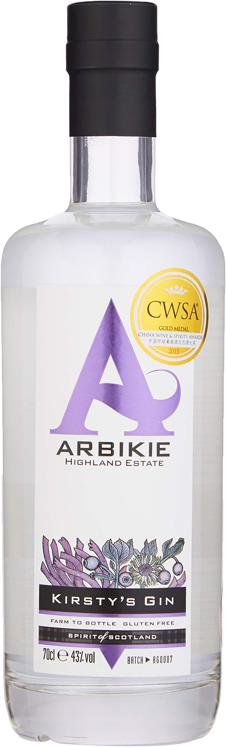Arbikie Kirsty's Gin | Premium Gin Made in Scotland | Award Winning | Authentic Field to Bottle | 3 Botanicals | Smooth, Creamy, Floral, Citrus, Delicate Black Pepper | 43% | Vol 70cl