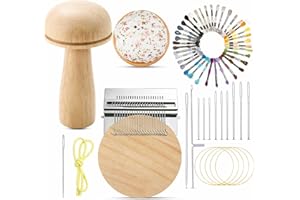 Jexine Mini Darning Mushroom for Socks 21 Hooks Small Speedweve Style Weaving Darning Loom with 9 Pcs Large Eye Needles 50 Colors Thread for Handcraft DIY Weaving Repair Tool