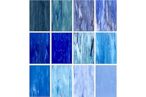 Unicoshape 12 Sheets Stained Glass Pack, 6" X 4" Cathedral Art Mosaic Glass Tiles, Mixed Blue
