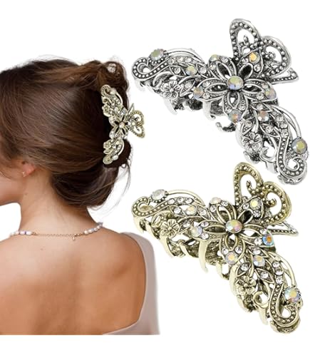 Metal Floret Hair Clips 2 Pack Zinc Alloy Rhinestone Hair Accessories Amazon.com : 5 Pcs double flower decorative jeweled  main image 4