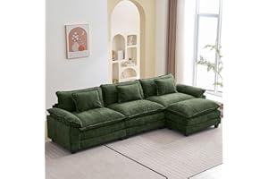 Oprisen 120" Modular Sectional Sofa, Comfy Cloud Couch Sectional Sofa with Ottoman, Chenille Sofa Sleeper Deep Seat Sofa with Throw Pillows for Living Room (Green, 120"- L Shape)