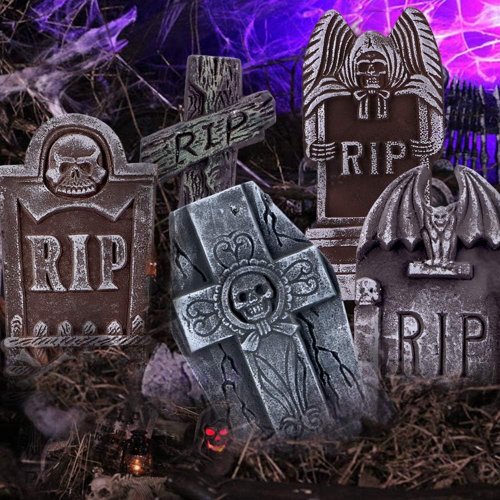 Amazon Com 17 Inch Halloween Rip Graveyard Tombstones 5 Pack Halloween Decorations With 12 Metal Stakes For Outdoor Yard Decoration Garden Outdoor