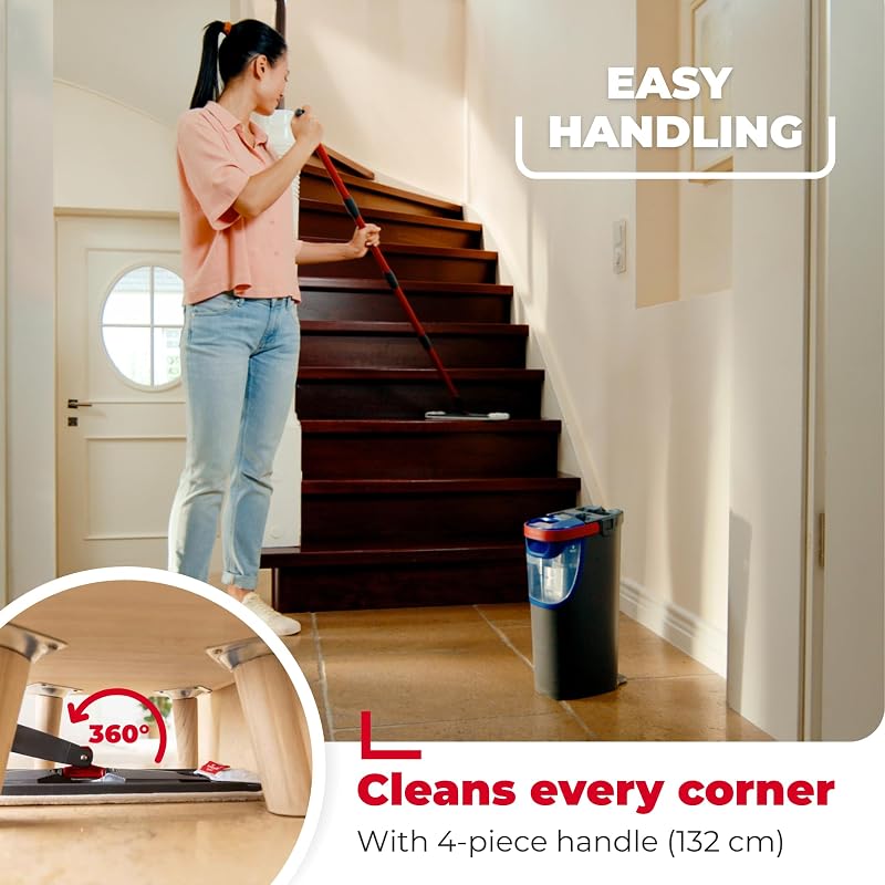 H2PrO Flat Mop sistema lavapavimenti a piastra piatta, con secchio lavapavimenti a doppia serbatoio, separa acqua pulita e sporca, 1,2 L per 60 m², compatto e salvaspazio, uso con una mano