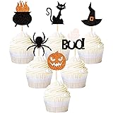 Ercadio 36 Pack Halloween Cupcake Toppers Witch Hat Spider Pumpkin Ghost Cat Cupcake Picks Baby Shower Birthday Halloween The