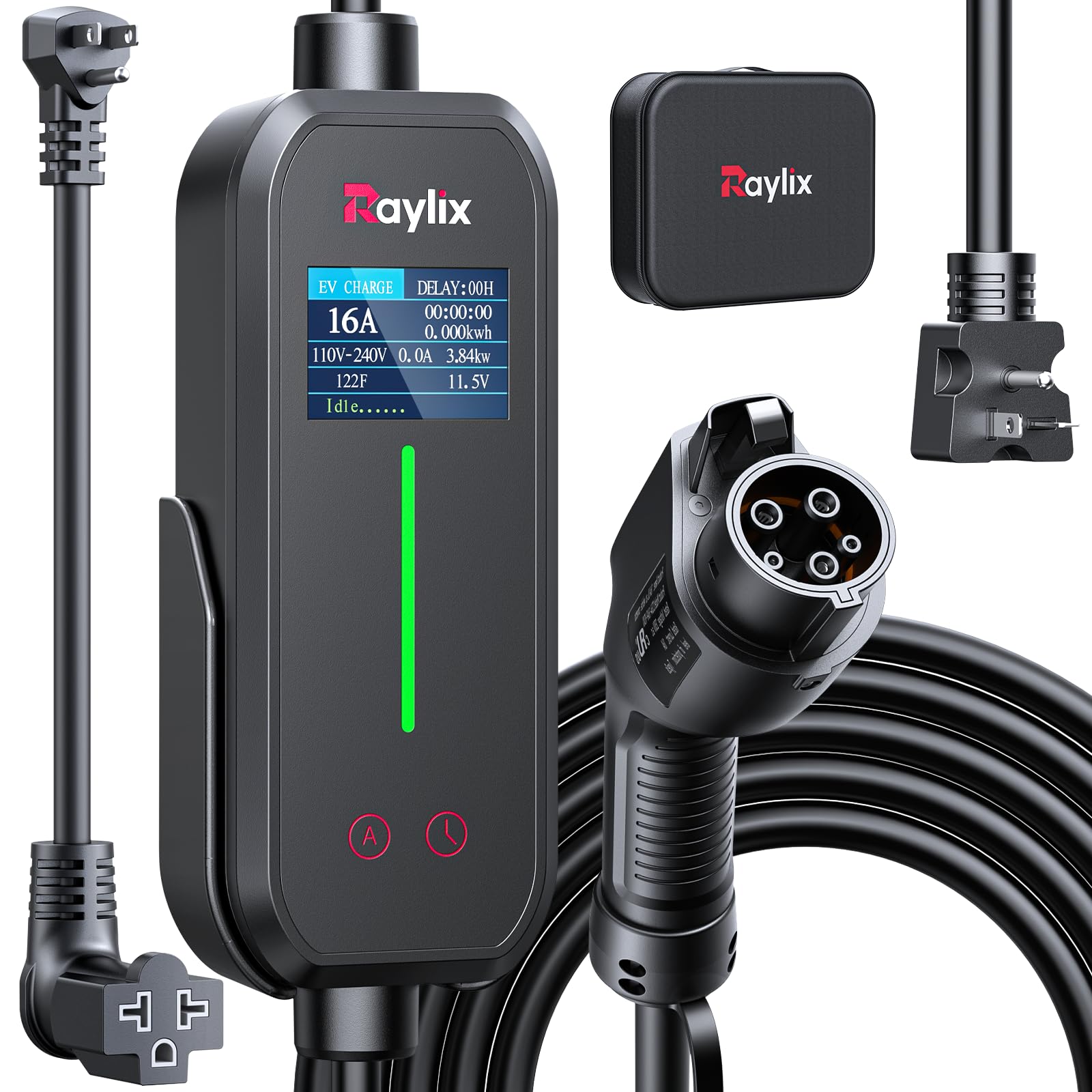 Photo 1 of Raylix 16A Level 1&2 EV Charger, 110V-240V Electric Car Charger with 21ft Cable [Adjustable Current & Delay Charging] Portable EV Chargers for All SAE J1772, Nema 6-20 & Nema 5-15 Plug, Accessories