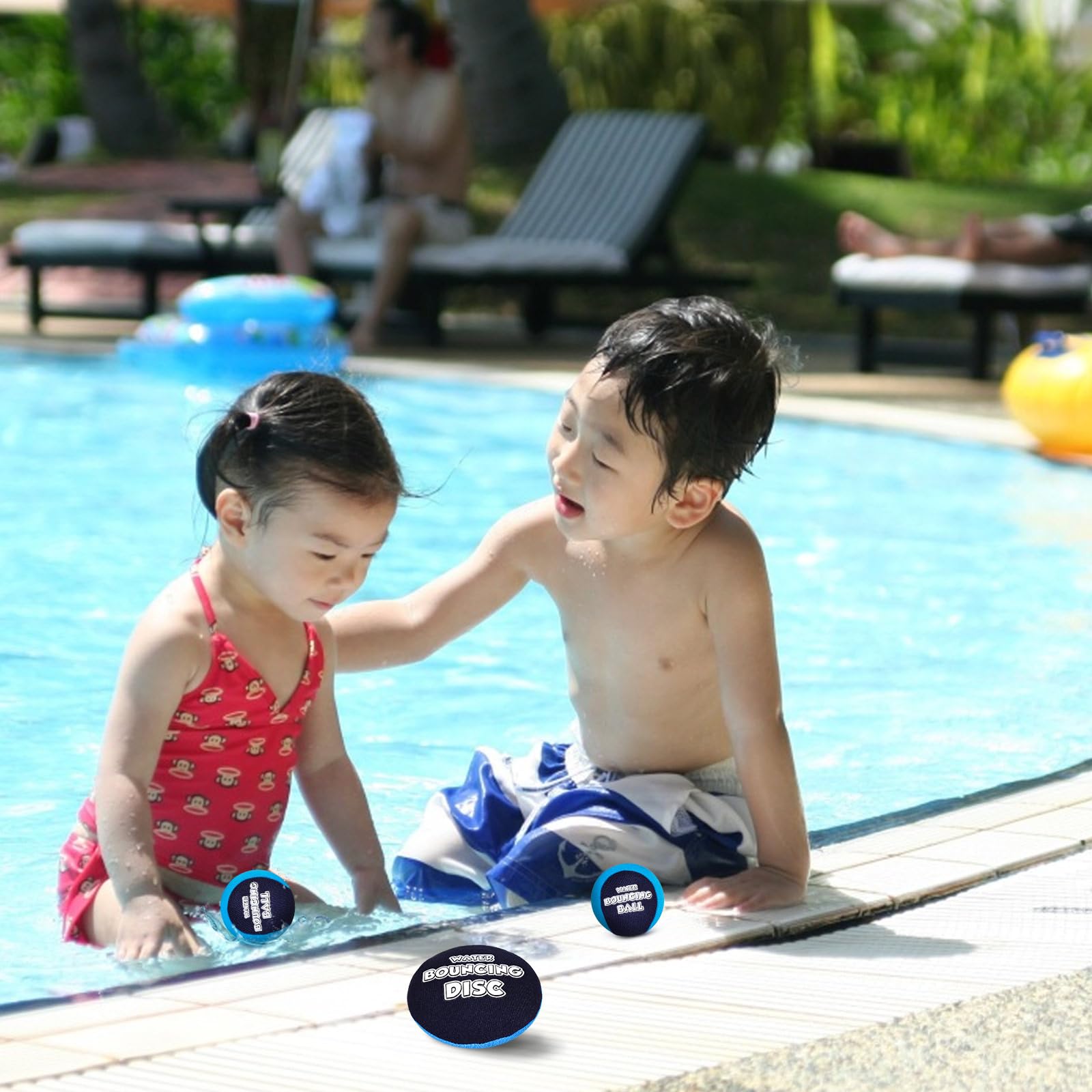 Shindel 2PCS Skip Balls with Skip Disc, Blue Water Bouncing Balls Water Skip Balls with Storage Bag for Swimming Pool Beach Toys Great for All Ages