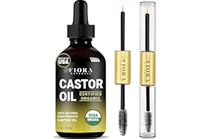 FIORA NATURALS Organic Cold Pressed Castor Oil USDA Certified Eyelash and Hair Growth Serum, Hexane-Free, Conditions and Stimulates Growth for Lashes, Brows and Hair