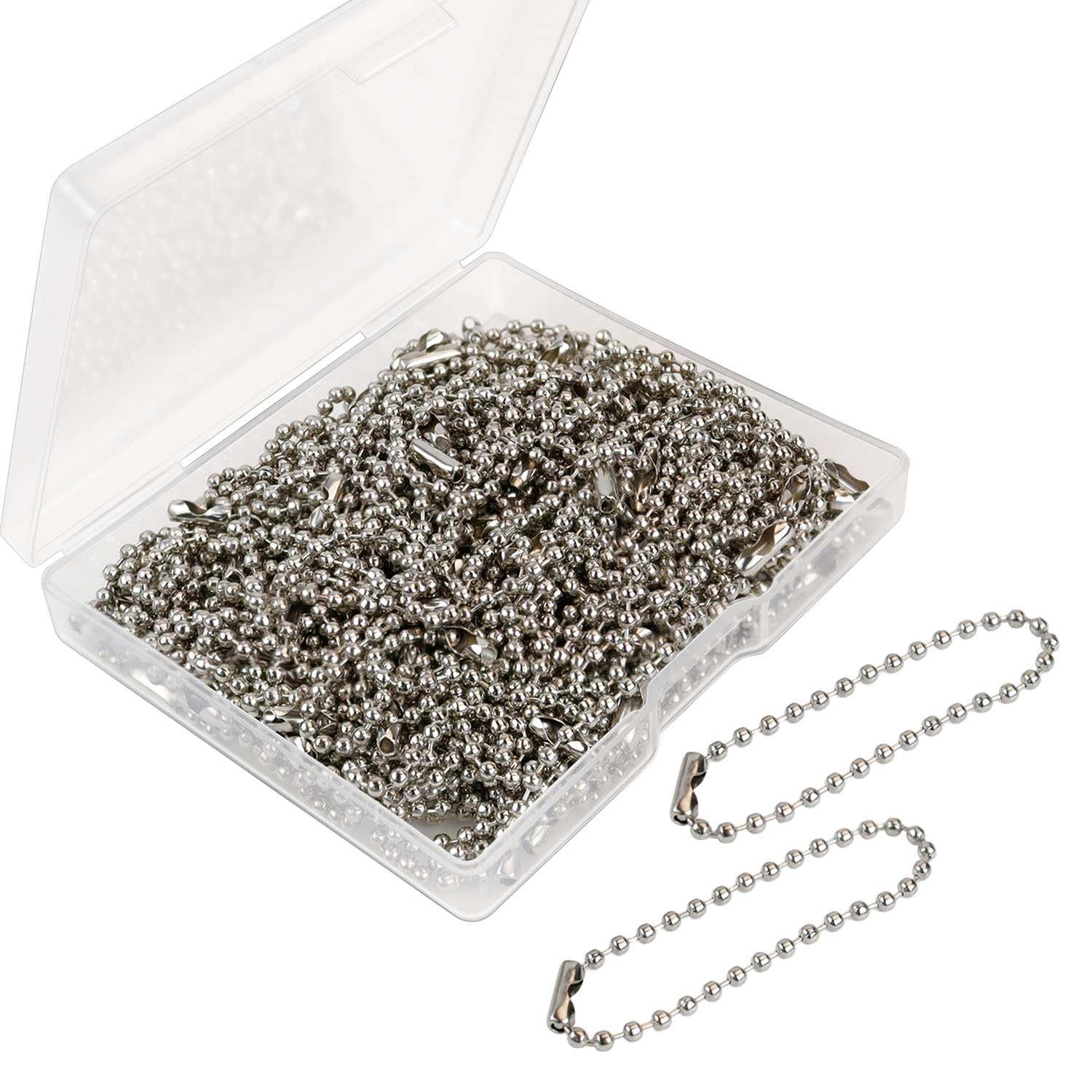 Photo 1 of 100 Pcs Ball Bead Chain Ball Chain Keychain Dog Tag Metal Bead Chain Beaded Chain Connector Clasp 4.72 Inch Long 2.4mm Beads Chains for Jewelry Making Key Rings Crafts DIY Hanging Decoration (Silver)